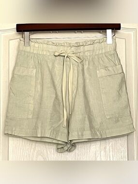 Cloth & Stone 100% Linen Paperbag Waist Shorts Sage Green Utility Pockets XS